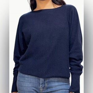 CRUSH collection batwing cashmere boatneck navy sweater NWOT